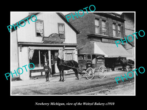 OLD LARGE HISTORIC PHOTO NEWBERRY MICHIGAN, VIEW OF THE WEITZEL BAKERY c1910