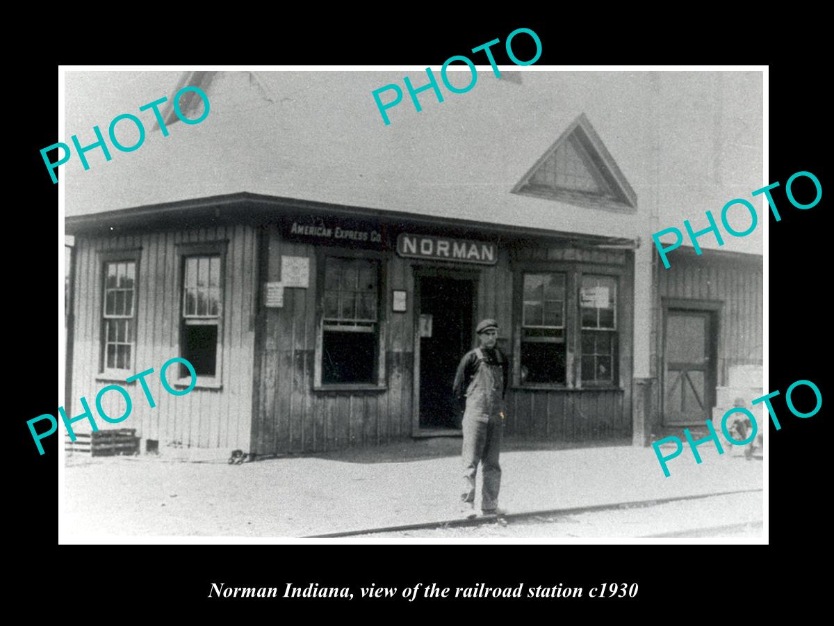 OLD LARGE HISTORIC PHOTO NORMAN INDIANA, VIEW OF THE RAILROAD STATION c1930