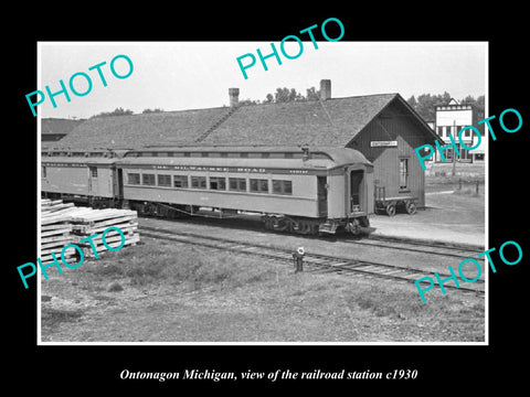 OLD LARGE HISTORIC PHOTO ONTONAGON MICHIGAN, THE RAILROAD STATION c1930