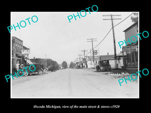 OLD LARGE HISTORIC PHOTO OSCODA MICHIGAN, THE MAIN STREET & STORES c1920