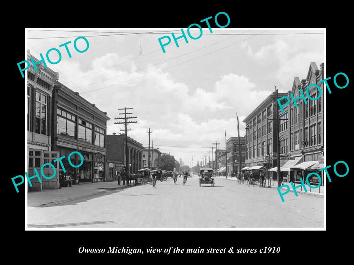 OLD LARGE HISTORIC PHOTO OWOSSO MICHIGAN, VIEW OF THE MAIN ST & STORES c1910