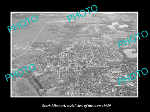 OLD LARGE HISTORIC PHOTO OZARK MISSOURI, AERIAL VIEW OF THE TOWN c1950