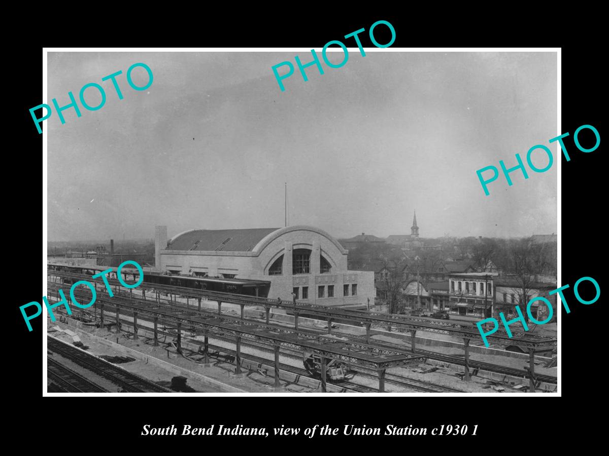 OLD LARGE HISTORIC PHOTO SOUTH BEND INDIANA, THE UNION RAILROAD STATION c1930 2