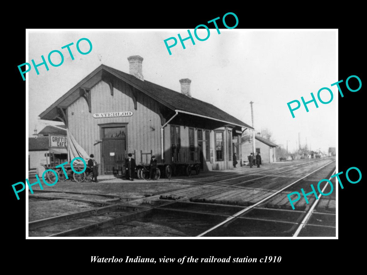 OLD LARGE HISTORIC PHOTO WATERLOO INDIANA, VIEW OF THE RAILROAD STATION c1910