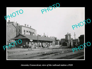 OLD LARGE HISTORIC PHOTO ANSONIA CONNECTICUT, THE RAILROAD STATION c1920