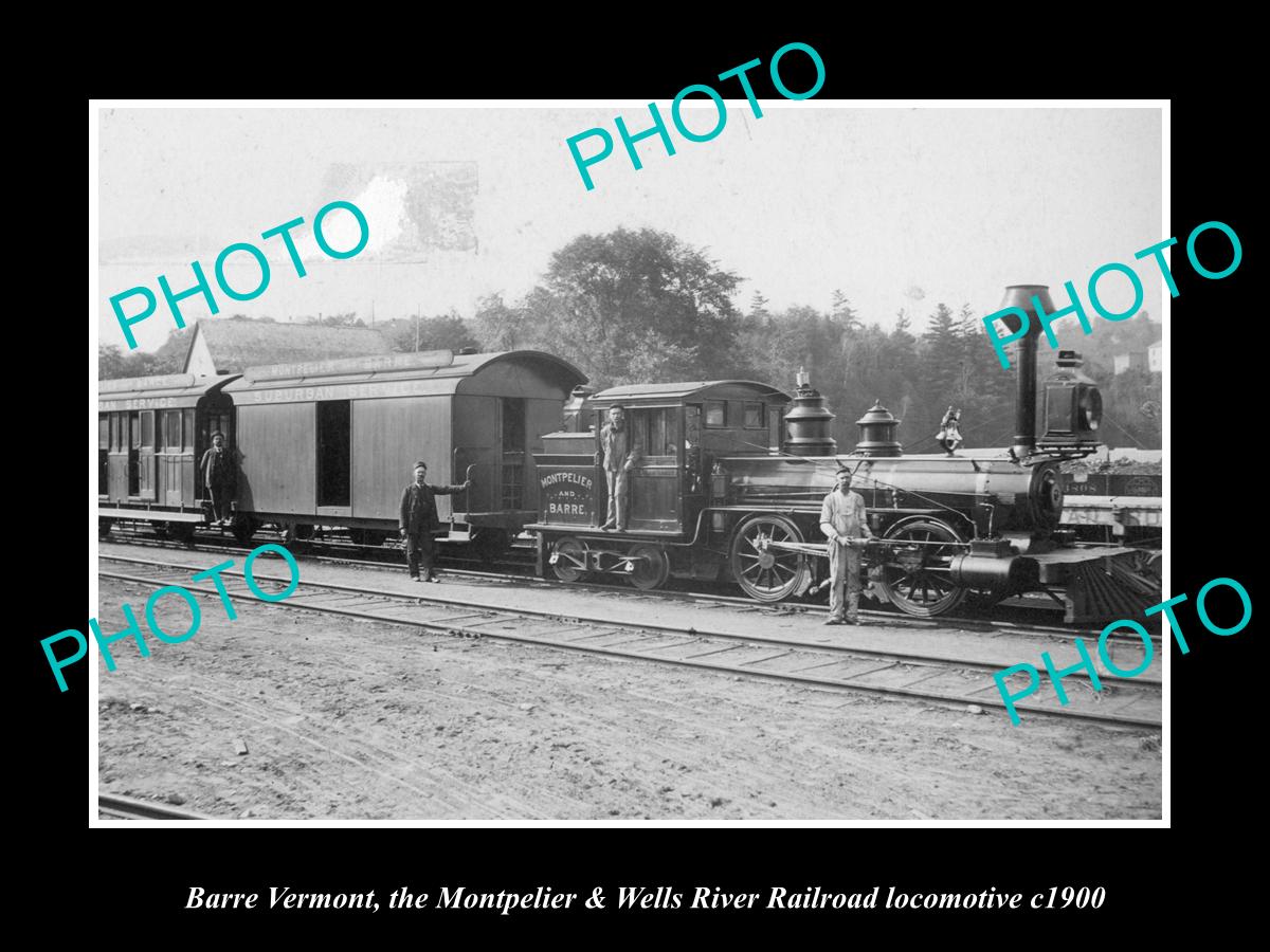 OLD LARGE HISTORIC PHOTO BARRE VERMONT, THE MONTPELIER W/R RAILROAD TRAIN c1900