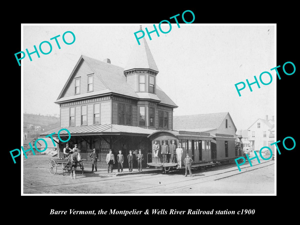 OLD LARGE HISTORIC PHOTO BARRE VERMONT, THE MONTPELIER RAILROAD STATION c1900