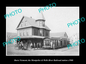 OLD LARGE HISTORIC PHOTO BARRE VERMONT, THE MONTPELIER RAILROAD STATION c1900