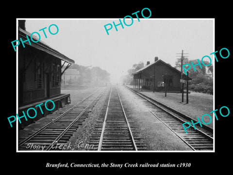 OLD LARGE HISTORIC PHOTO BRANFORD CONNECTICUT, STONY CREEK RAILROAD STATION 1930