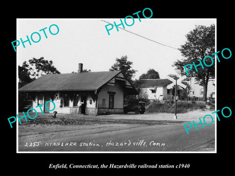 OLD LARGE HISTORIC PHOTO ENFIELD CONNECTICUT, HAZARDVILLE RAILROAD STATION c1940