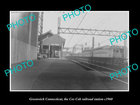 OLD LARGE HISTORIC PHOTO GREENWICH CONNECTICUT, COS COB RAILROAD STATION c1960