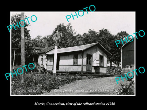 OLD LARGE HISTORIC PHOTO MORRIS CONNECTICUT, THE RAILROAD STATION c1930