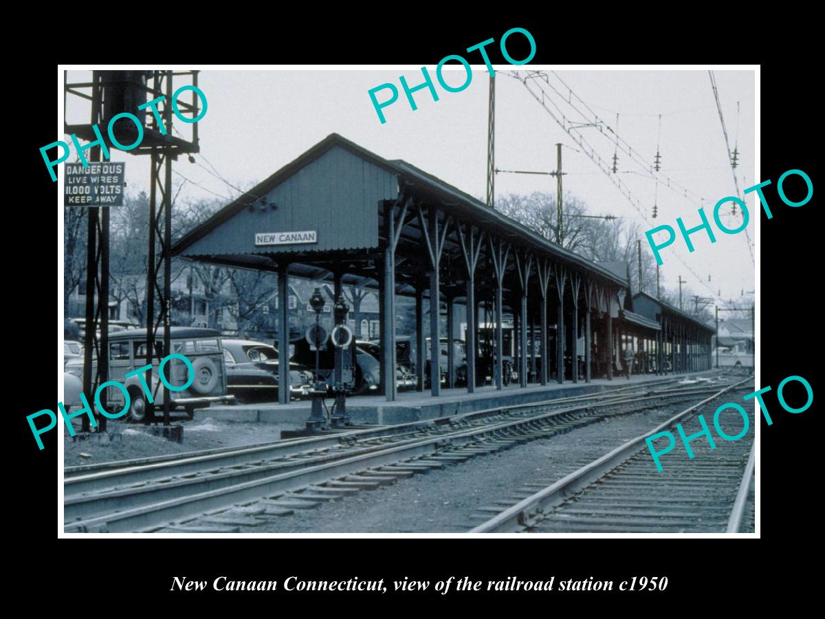 OLD LARGE HISTORIC PHOTO NEW CANAAN CONNECTICUT, THE RAILROAD STATION c1950