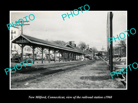 OLD LARGE HISTORIC PHOTO NEW MILFORD CONNECTICUT, THE RAILROAD STATION c1960