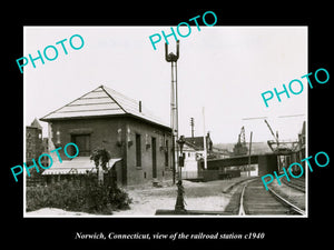 OLD LARGE HISTORIC PHOTO NORWICH CONNECTICUT, THE RAILROAD STATION c1940