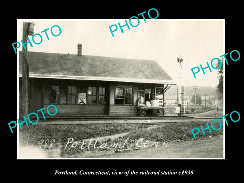 OLD LARGE HISTORIC PHOTO PORTLAND CONNECTICUT, THE RAILROAD STATION c1930