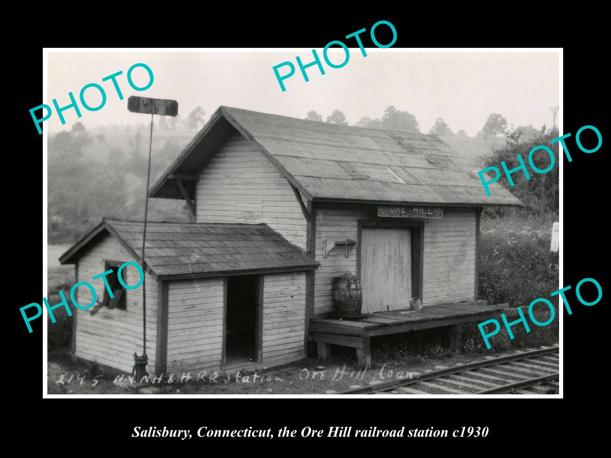 OLD LARGE HISTORIC PHOTO SALISBURY CONNECTICUT, ORE HILL RAILROAD STATION c1930
