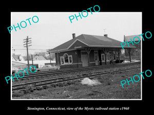OLD LARGE HISTORIC PHOTO STONINGTON CONNECTICUT, MYSTIC RAILROAD STATION c1960