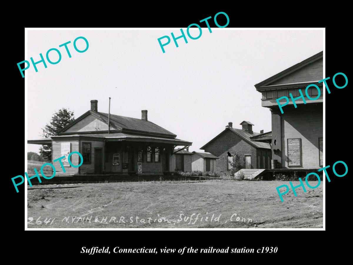 OLD LARGE HISTORIC PHOTO SUFFIELD CONNECTICUT, THE RAILROAD STATION c1930