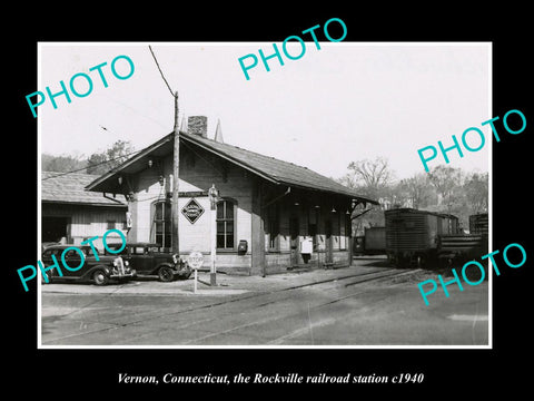 OLD LARGE HISTORIC PHOTO VERNON CONNECTICUT, ROCKVILLE RAILROAD STATION c1940