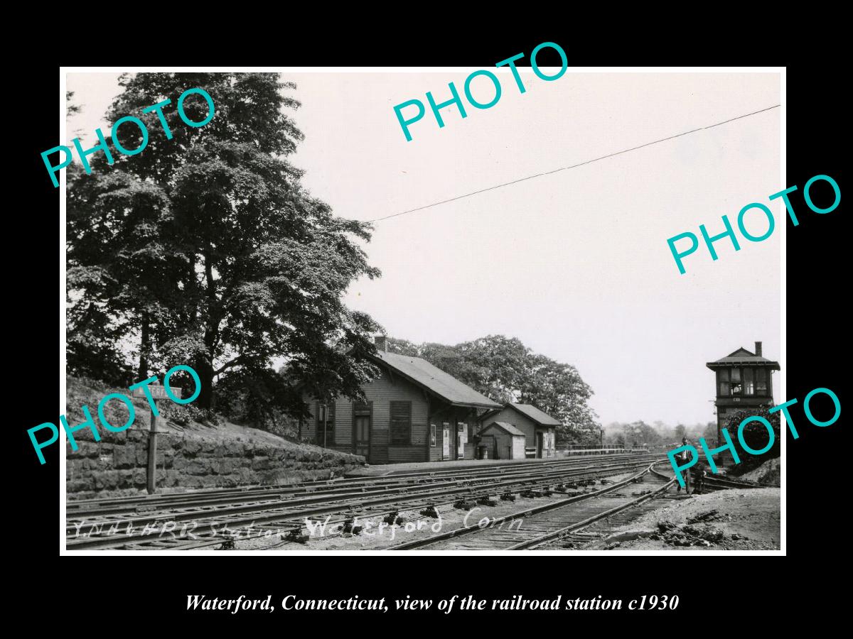 OLD LARGE HISTORIC PHOTO WATERFORD CONNECTICUT, THE RAILROAD STATION c1930