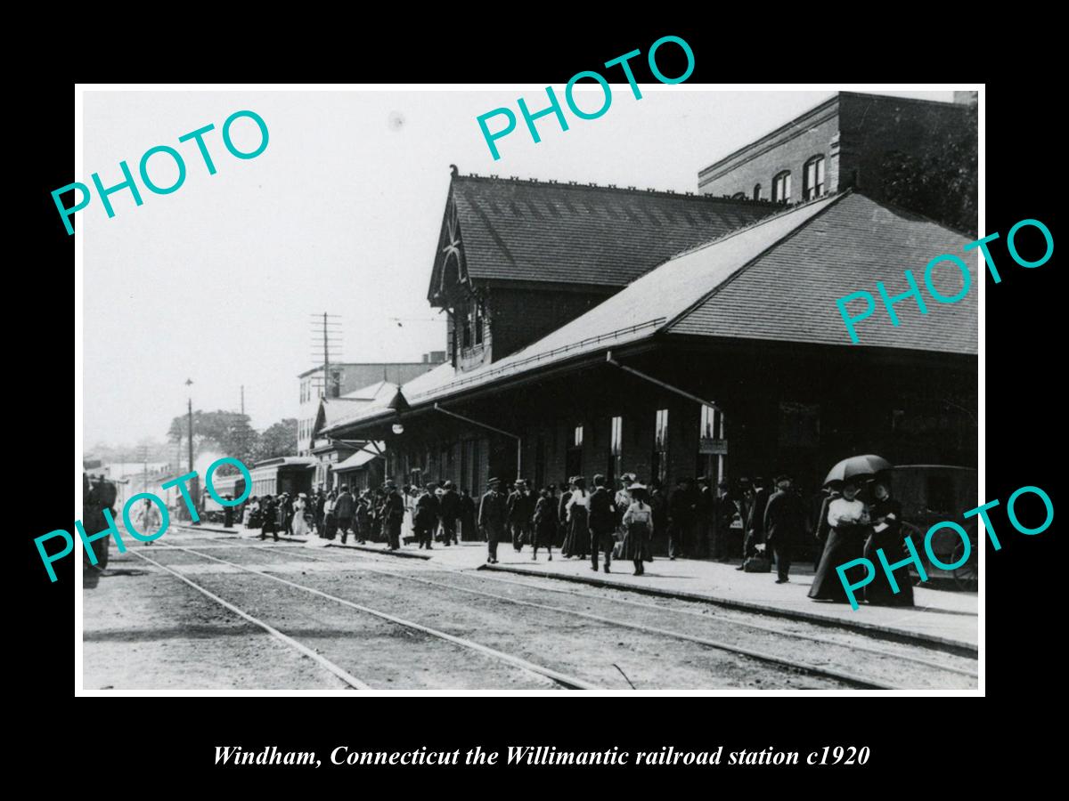 OLD LARGE HISTORIC PHOTO WINDHAM CONNECTICUT, WILLIMANTIC RAILROAD STATION c1920