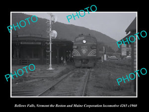 OLD LARGE HISTORIC PHOTO BELLOW FALLS VERMONT, BOSTON MAINE RAILROAD TRAIN c1960