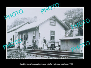 OLD LARGE HISTORIC PHOTO BURLINGTON CONNECTICUT, THE RAILROAD STATION c1950