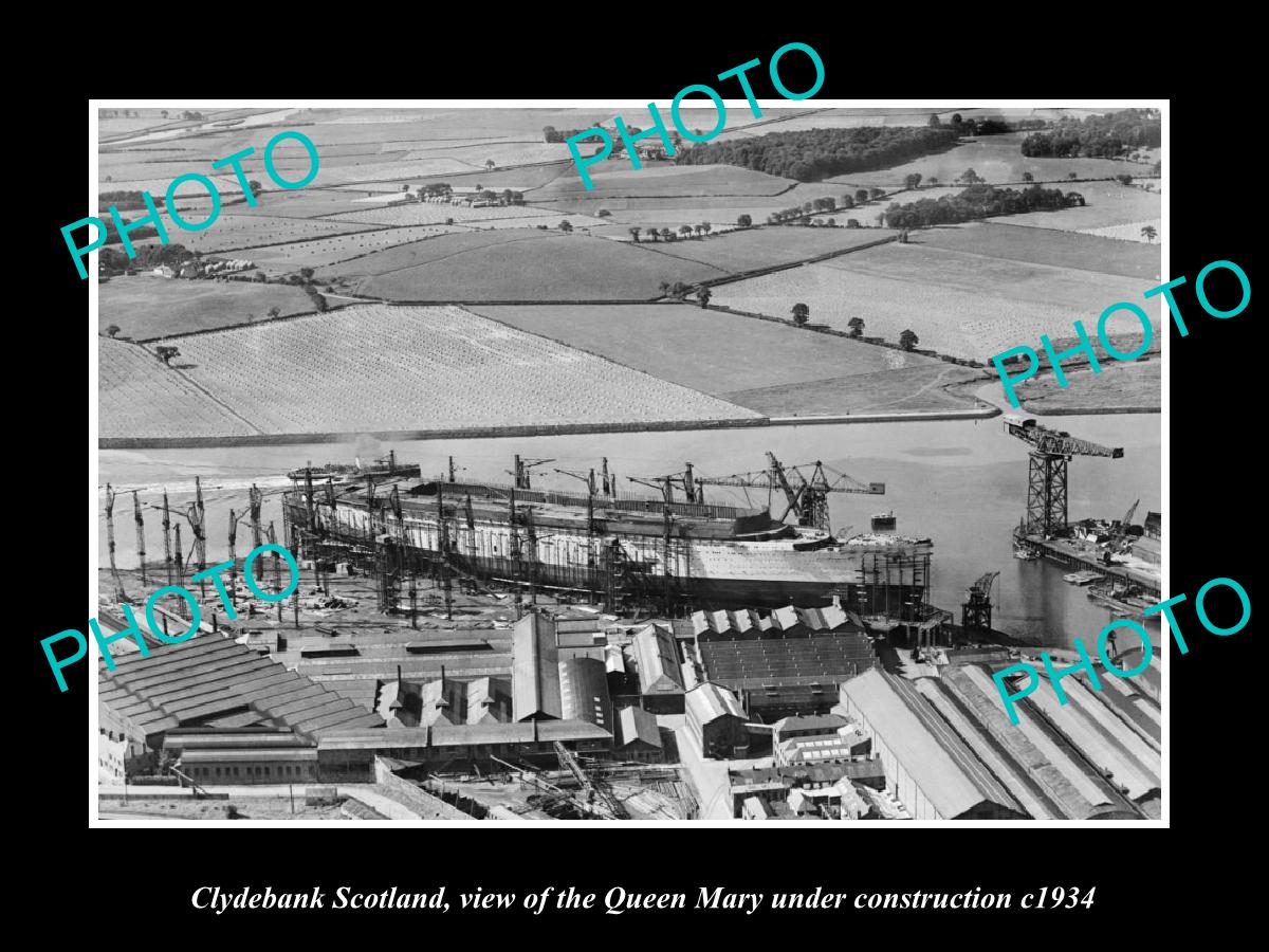 OLD LARGE HISTORIC PHOTO CLYDEBANK SCOTLAND, THE QUEEN MARY BEING BUILT c1934 1