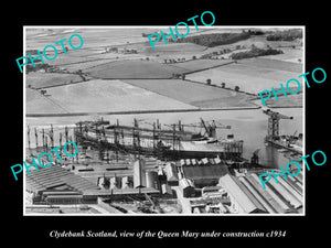 OLD LARGE HISTORIC PHOTO CLYDEBANK SCOTLAND, THE QUEEN MARY BEING BUILT c1934 1