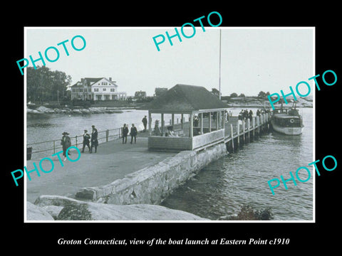 OLD LARGE HISTORIC PHOTO GROTON CONNECTICUT, THE EASTERN POINT BOAT LAUNCH c1910