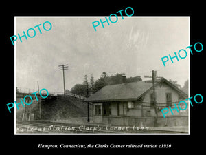 OLD LARGE HISTORIC PHOTO HAMPTON CONNECTICUT, CLARKS CORNER RAILROAD DEPOT c1930
