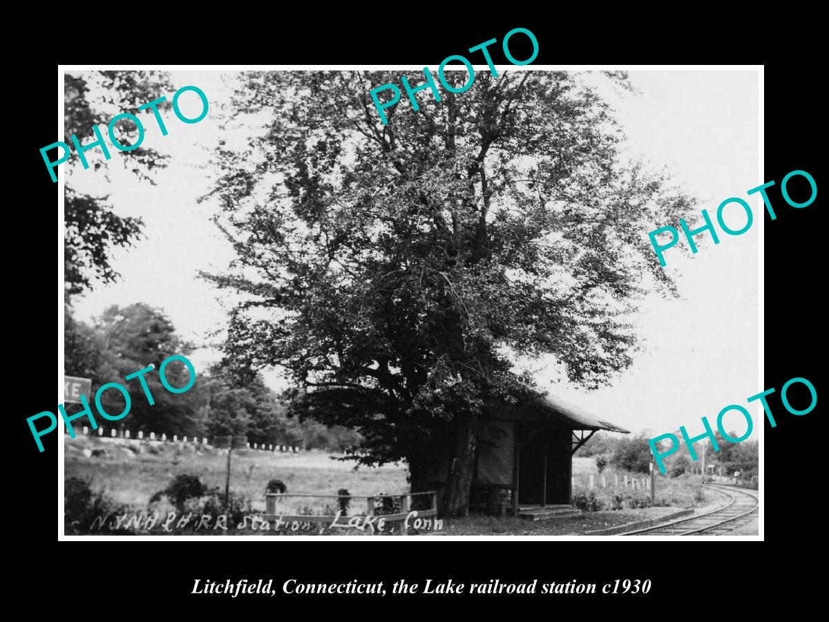 OLD LARGE HISTORIC PHOTO LITCHFIELD CONNECTICUT, THE LAKE RAILROAD STATION c1930