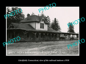 OLD LARGE HISTORIC PHOTO LITCHFIELD CONNECTICUT, THE RAILROAD STATION c1930