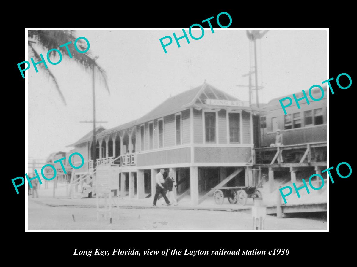 OLD LARGE HISTORIC PHOTO LONG KEY FLORIDA, THE LAYTON RAILROAD STATION c1930