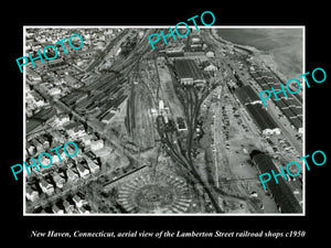 OLD LARGE HISTORIC PHOTO NEW HAVEN CONNECTICUT, LAMBERTON RAIL YARDS c1950 1