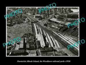 OLD LARGE HISTORIC PHOTO PAWTUCKET RHODE ISLAND, THE WOODLAWN RAIL YARDS c1950