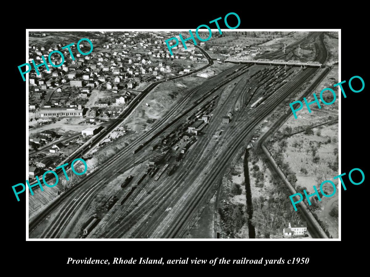 OLD LARGE HISTORIC PHOTO PROVIDENCE RHODE ISLAND, AERIAL VIEW RAIL YARDS c1950