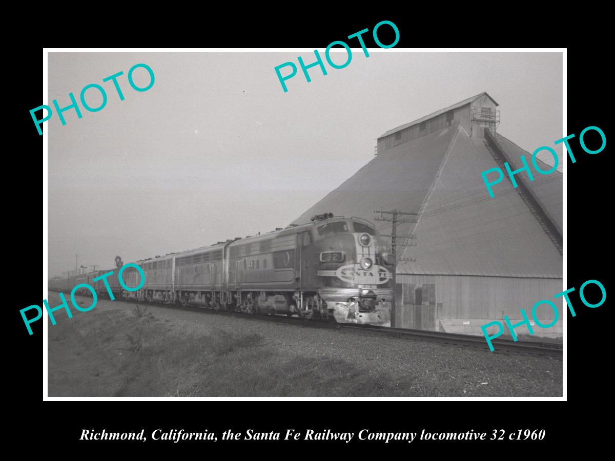 OLD LARGE HISTORIC PHOTO RICHMOND CALIFORNIA, THE SANTA FE RAILWAY TRAIN c1960