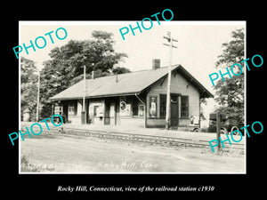 OLD LARGE HISTORIC PHOTO ROCKY HILL CONNECTICUT, THE RAILROAD STATION c1930