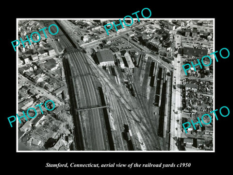 OLD LARGE HISTORIC PHOTO STAMFORD CONNECTICUT, AERIAL VIEW RAIL YARDS c1950 1