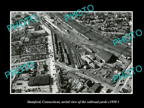 OLD LARGE HISTORIC PHOTO STAMFORD CONNECTICUT, AERIAL VIEW RAIL YARDS c1950 2