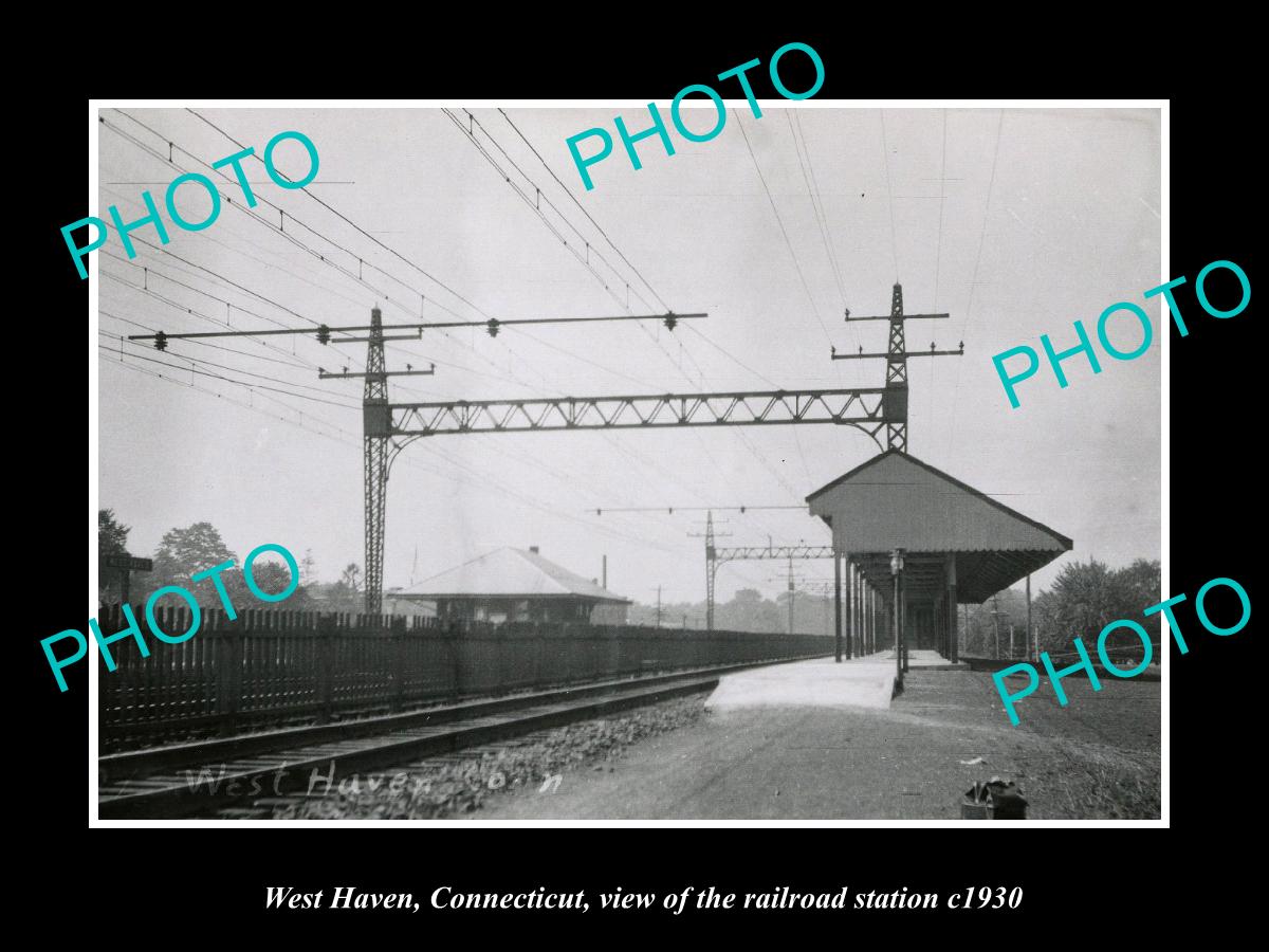 OLD LARGE HISTORIC PHOTO WEST HAVEN CONNECTICUT, THE RAILROAD STATION c1930