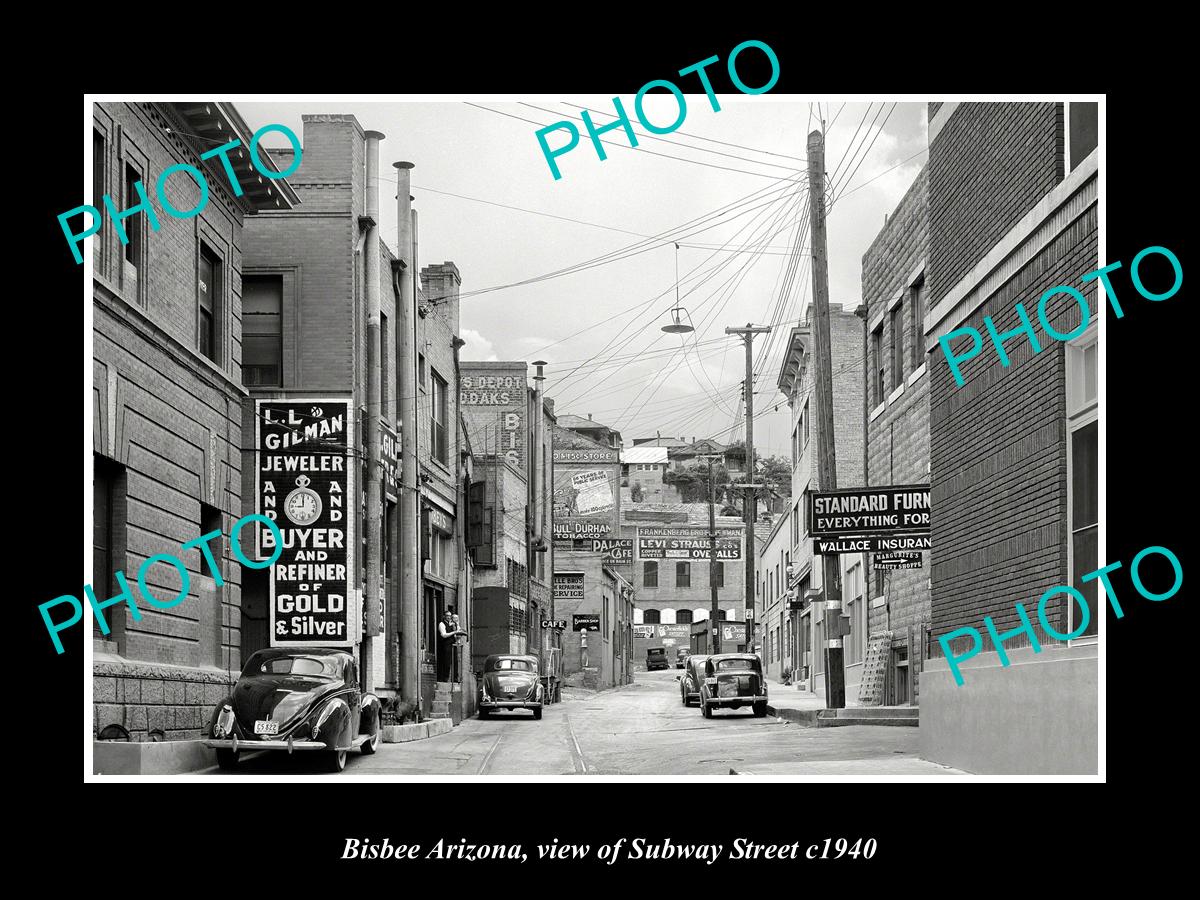 OLD LARGE HISTORIC PHOTO BISBEE ARIZONA, VIEW OF SUBWAY STREET c1940