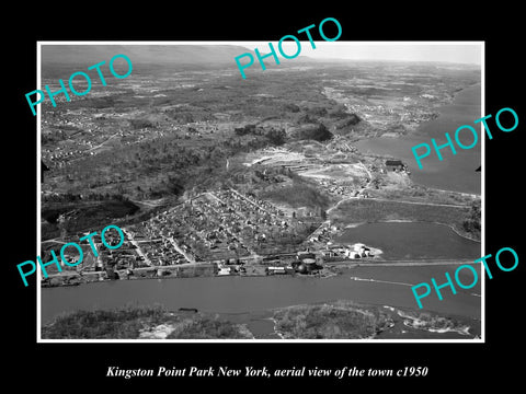 OLD LARGE HISTORIC PHOTO KINGSTON POINT PARK NEW YORK, AERIAL VIEW OF TOWN c1950