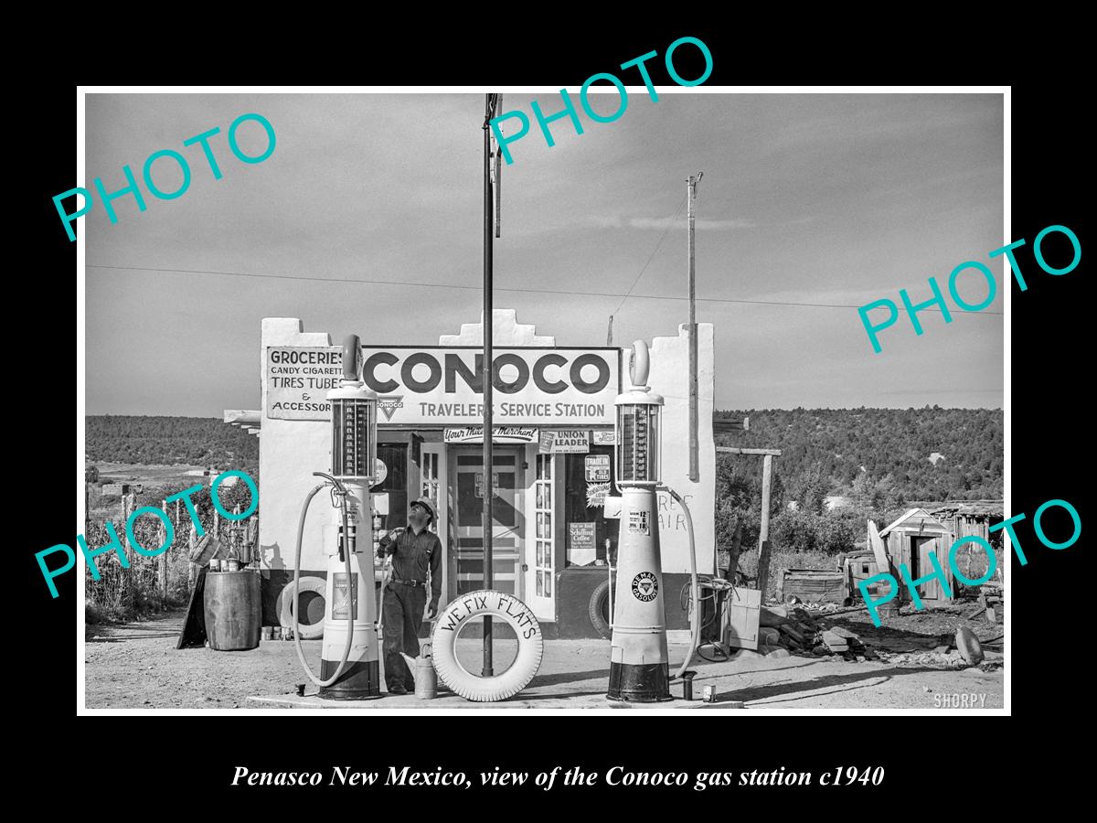 OLD LARGE HISTORIC PHOTO PENASCO NEW MEXICO, THE CONOCO GAS STATION c1940