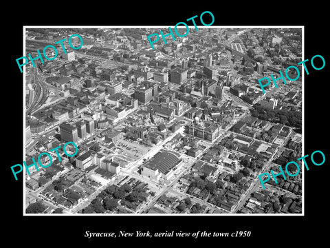 OLD LARGE HISTORIC PHOTO SYRACUSE NEW YORK, AERIAL VIEW OF THE TOWN c1950