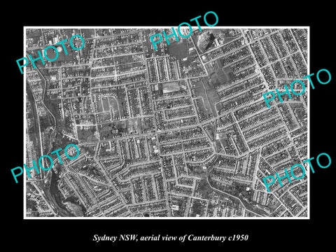 OLD LARGE HISTORIC PHOTO SYDNEY NEW SOUTH WALES, AERIAL VIEW OF CANTERBURY c1950