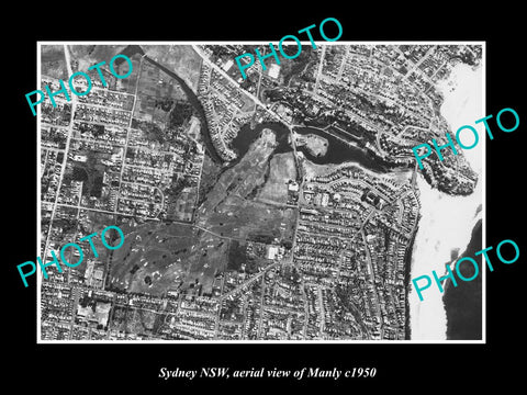 OLD LARGE HISTORIC PHOTO SYDNEY NEW SOUTH WALES, AERIAL VIEW OF MANLY c1950