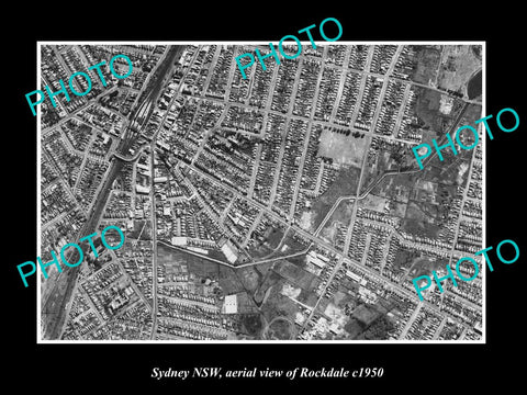 OLD LARGE HISTORIC PHOTO SYDNEY NEW SOUTH WALES, AERIAL VIEW OF ROCKDALE c1950